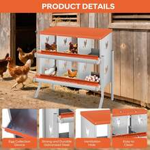 Caja de anidación de pollo, caja de anidación de metal de, cajas de anidación de pollo para colocar huevos, colección fácil de huevos - Unidad naranja de 6 compartimentos - con marco de soporte - Ver 3