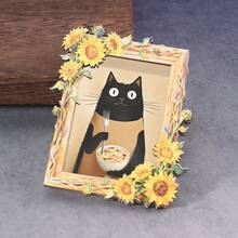 1pc Wooden Frame Refrigerator Magnet, Black Cat Eating Ramen Pattern, Suitable For Home, Office, Study Room Refrigerator Decor - Refrigerator Magnet! - one-size - View 2