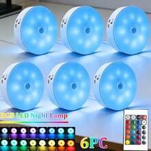 1/3/6pcs Rechargeable Remote Control Round RGB LED Night Light, With Timing Touch Control Multi-Color Changing, Suitable For Bedroom, Dorm, Cabinet, Wardrobe, Corridor (250mAh) - USB+Remote Control - View 15