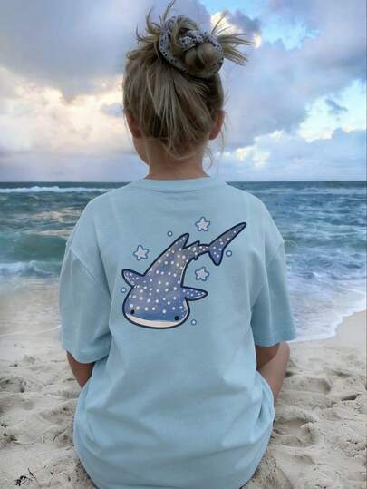 Tween Girls Students Casual Printed Round Neck Short Sleeve T-Shirt, Summer Top