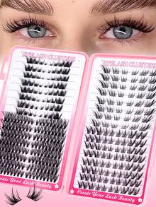 336PCS Cluster False Eyelashes, DIY Eyelash Extension Kit With Bond And Seal&Tweezers, Soft & Natural Mixed Lashes, Create 3D Eye Makeup, For Home DIY, Travel, Daily Commute, Evening Party, Wedding Bride Makeup,Lashes,Eyelashes,Fake Lashes - Black - View 9