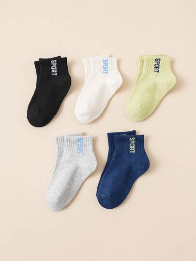 5pairs Of Children's Socks, Suitable For Both Boys And Girls. They Are Designed In A Simple And Fashionable Sports Style, And Are Suitable For Children's Daily Life, Sports Activities At School, Or For Wearing When Going Back To School.