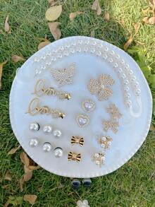 20个珍珠花朵、蝴蝶花、小蝴蝶结、链条鞋饰，可拆卸复古DIY仿珍珠花朵花园鞋装饰纽扣、鞋链、鞋包配件，适合节日、生日派对礼物 - 金色 - 查看 10