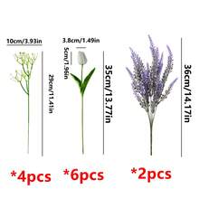 12件套人造花，包括白色郁金香、紫色薰衣草、满天星，适用于房间装饰、家居装饰、厨房装饰、礼品、卧室装饰、婚礼装饰、办公桌摆件、客厅装饰、桌面摆件。 - 彩色 - 查看 8
