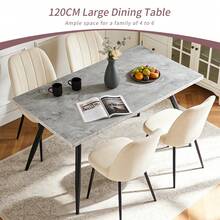 AINPECCA Dining Table With Black Metal Legs Kitchen Table (Marble Effect Top, 120 * 70cm) - Grey - View 9