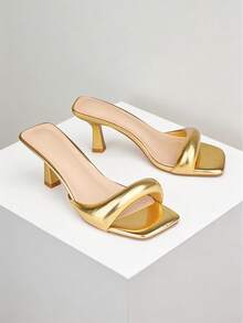 MERUMOTE Women's Mule Heels 2.76" Heeled Sandals Slip On Mules One Strap Square Toe Shoes For Casual,Party - 金色 - 查看 4