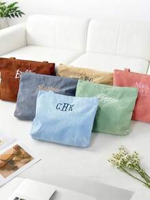 Customized Embroidered Corduroy Handbag, Personalized Bridesmaid Gift, Embroidered Shoulder Bag, Zipper Pouch, Tote Bag - Multicolor - View 2