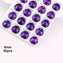 8mm, 50pcs/Pack, Flat Double-Hole Exquisite Glass Rhinestones, Round Shape, For Sewing Wedding Dresses, Handbags, Shoes Decoration, Jewelry Making Accessories - 8mm 50pcs - View 38