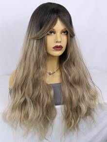 High Crown Black Tea Ombre Long Wavy Wig, Soft Loose Curls, Versatile For Daily Street Style & Music Festivals, Smooth & Low-Maintenance - Khaki - View 5