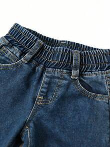 0-3 Years Old Infant Toddler Summer Soft Denim Straight-Leg Pants, Children's Casual Home Jeans, Dark Blue, Loose, Breathable, Skin-Friendly, Elastic Waistband, Versatile Casual Long Pants, Daily Outing Baby Pants For School Start, Best Summer Gift - 深藍 - 查看 6