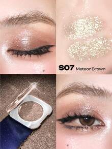 COLORKEY Diamond Solid Color Eyeshadow, Eyeshadow Warna Solid Berkilau Pigmen Tinggi, Eyeshadow Warna Solid Berkilau Mutiara, Riasan Cerah, Halus, Mudah Dibaurkan, Cepat Kering, dan Berkilau Tinggi, Bubuk Krim yang Tidak Pudar - S07 Meteor Brown - View 2