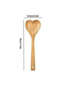 Bộ 1/3 muỗng tre hình trái tim, muỗng nấu ăn thiết kế hình trái tim bằng tre, quà tặng Ngày của Mẹ/Lễ Tạ ơn. - Màu Mù tạt vàng - Xem 7