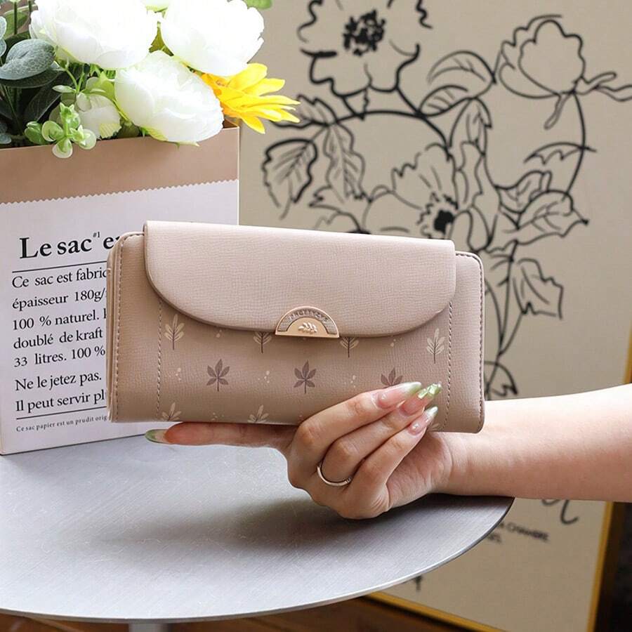 Printed Women's Long Wallet, Korean Version PU Leather Clutch Wallet, Multi-Slot Trifold Money Bag, Large Capacity Student Coin Purse Card Holder, Multi-Functional, Fashionable