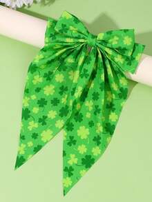 1pc St. Patrick's Day Green Ribbon Big Bow Hair Clip, Clover Hair Clip, Oxalis Print Hair Pin, Suitable For Girls Children's Festival Party Gift - Multicolor - View 4