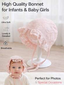 1pc 0-6 Months/6-12 Months Spring/Autumn Lightweight Baby Hat, Summer Lace Princess Bucket Hat For Newborn Infant Toddler Girls, Adjustable Lace Hollow Sun Hat, Suitable For Baby Birthday - 1PC - View 3