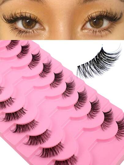 10 Pairs Cat Eye Elongated Eyelash, Natural Fluffy Half-Eye Faux Mink Lashes 3D Curly Transparent Comfortable Lightweight False Eyelashes For Date & Daily Eye Makeup