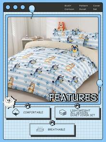 Bluey 布鲁伊 (Bruie) 2/3 件套床上用品套装，布鲁伊 (Bruie) 品牌，舒适透气，亲肤，卡通风格被套套装，包含被套和枕套（不含被芯），适用于单人床、双人床、大号床、特大号床，四季皆宜。 - 藍白色 - 查看 8