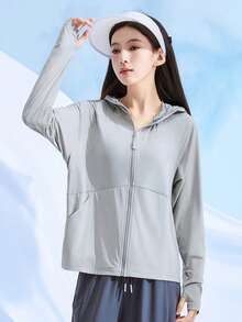 Áo khoác nữ nhẹ, thoáng khí, nhanh khô, có mũ, thích hợp cho hoạt động ngoài trời như đi bộ đường dài, câu cá và mặc hàng ngày. - Màu Xám nhạt - Xem 6