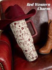 HYDROJUGs 40oz / 1183ml Red Western Charm Limited Edition Large Capacity Stainless Steel Water Bottle With Straw. Take This Water Bottle And Let's Go And Experience The Charm Of The West Together. Exquisite Red Western Cowboy Pattern.With The Straw Down, Equipped With A Flip-Straw Lid For Smooth Sipping. It Is Very Suitable For Both Hot And Cold Drinks, Coffee, Tea, And Water. Perfect For Students And Office Workers. It Is Also Very Suitable For Sports, Outdoor Activities, Camping And Traveling. [ Christmas Gifts ] - 紅牛仔 - 查看 1
