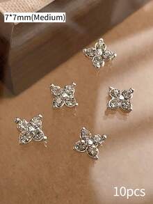 10颗奢华优雅方形美甲饰品，Y2K极简美甲配件，情人节必备，闪亮白色和粉色水钻，适合多种DIY美甲装饰，短指甲，法式美甲用品，美甲宝石 - 彩色 - 查看 12