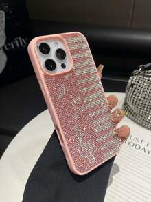Sequins,Rhinestone 1pc Pink Classic Piano Crystal Rhinestone Phone Case, Luxury Shockproof 2-In-1 Protective Cover Compatible With Iphone 16 Pro Max/13/14 - Pink - View 2