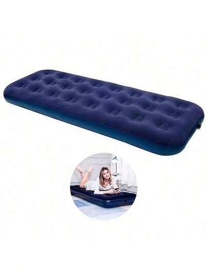 Cama de Aire Individual Flocada, 195x75x22cm, PVC Resistente, Portátil para Viajes y Visitantes