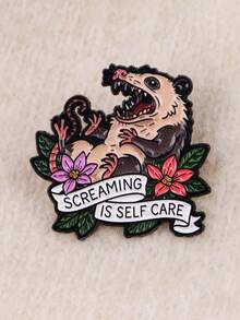 1 pieza Broche de esmalte con el opossum gritando "El grito es autocuidado" | Broche lindo para ropa, insignias de maletín, broches de mochila, estilo de dibujos animados por DMLSKY - Multicolor - Ver 4