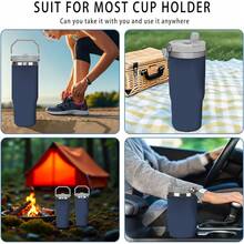 30盎司不锈钢保温水杯，带提手，双层壁防漏，适用于大多数杯架，带盖和吸管，适合健身房、家庭、办公室和旅行，A-Z字母熊图案 - 藏蓝色 - 查看 4