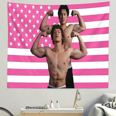 1PC Heated Rivalry Tapestry, Pink American Flag Pattern, Polyester Material, Barton Bedroom Wall Decor