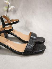 2026 New Korean Style Minimalist Strap Sandals, Suitable For Dresses, Black Thick Heel High Heels, Summer - Black - View 8