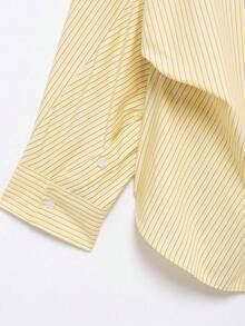 Camisa de seda holgada y casual de manga larga para mujer, talla grande, color amarillo mantequilla de verano, nueva colección primavera y otoño DEEKA - Rayas amarillas - Ver 8