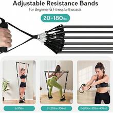 Pilates Bar Kit With 6 Resistance Bands Home Gym Fitness Training Workout Set - Black - View 4