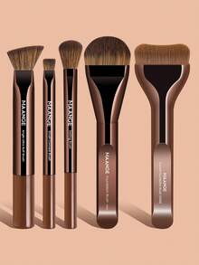 MAANGE 1/2/5/6件套专业化妆刷套装，包含粉底刷、遮瑕刷、眼影刷，采用优质合成毛制成，打造无瑕妆容，多功能面部化妆工具，适用于粉底和面膜涂抹，是化妆初学者的理想之选，助您打造自信妆容，非常适合日常使用和旅行，是送给女性和女孩的理想礼物。 - 咖啡棕 - 查看 4