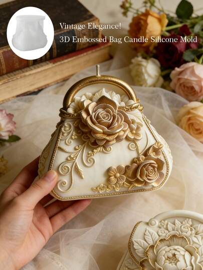 3D Creative Handbag Silicone Mold, Floral Design, For Scented Candle, Resin, Clay, Soap DIY Home Decor, Valentine's Day, Mother's Day, Bride Gift