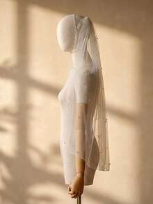 1件优雅珍珠串珠新娘头纱，带梳子，结婚配饰，求婚头纱，新娘伴娘头纱 - 彩色 - 查看 7