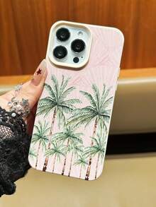 1 chiếc ốp lưng điện thoại TPU chống rơi, màu hồng nhạt, họa tiết cây dừa, vân vải màu be, tương thích với iPhone 11 12 13 14 15 16 17 Pro Max, A55/54/53/52/51, S25/24/23/22/21 Series - Nhiều màu - Xem 3