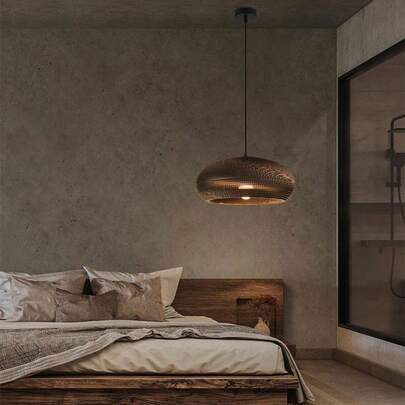 ZHUO LANG DA 1 chiếc đèn treo tròn kiểu Bắc Âu bằng giấy, có thể điều chỉnh, làm bằng bìa cứng màu nâu tự nhiên, thích hợp trang trí đảo bếp, phòng ăn, phòng ngủ, đầu giường, quán cà phê (Không bao gồm bóng đèn và nguồn sáng)