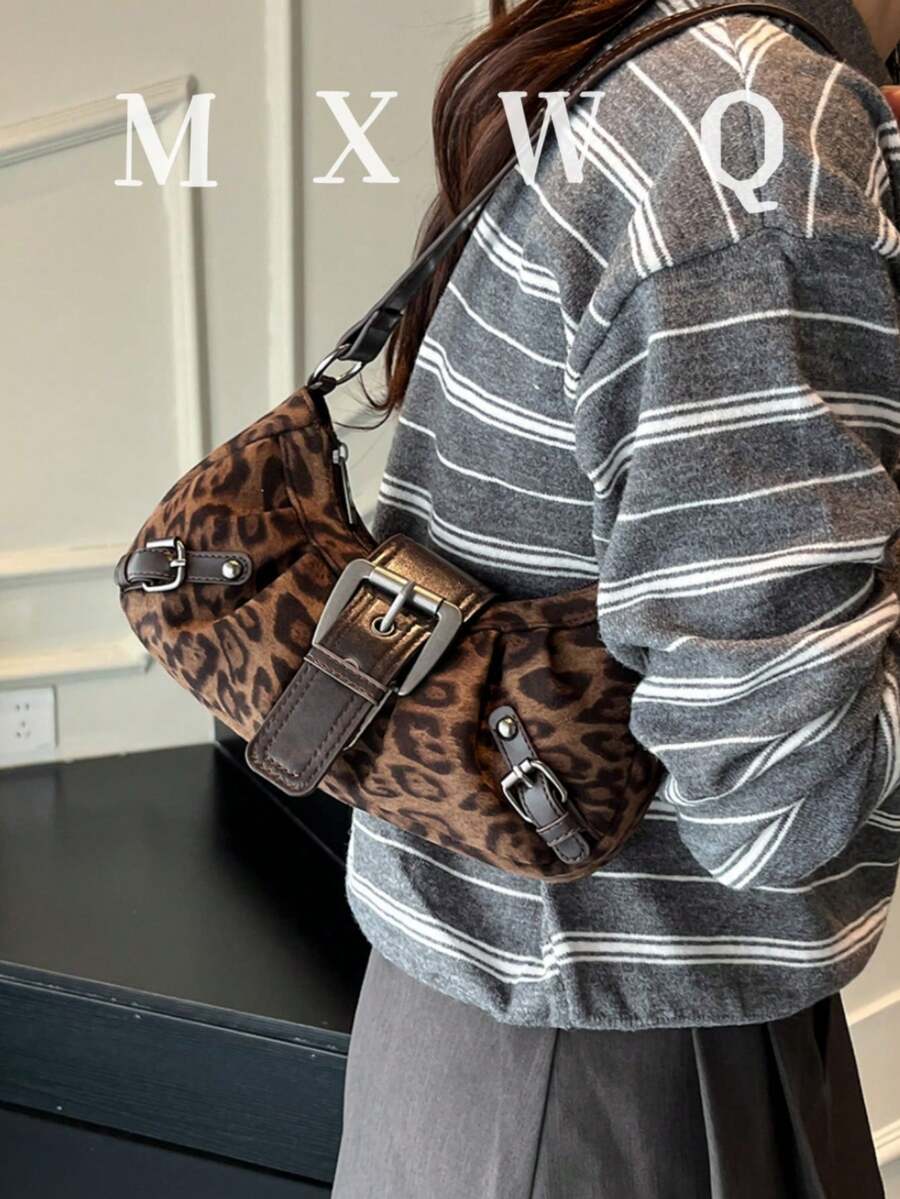 1 pieza Bolso de hombro de mujer de gran capacidad con correa ajustable, decoración de remaches, estilo retro motero y punk, de piel sintética suave con efecto degradado, adecuado para trabajo, viajes, citas y fiestas