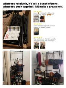 4-Tier/5-Tier Independent Metal Shoe Rack (Shoe Rack Material: Non-Woven Fabric), Can Be Used As Hat Rack, Multi-Function Outdoor Storage Rack, Independent Wardrobe Hanging Rack, Multi-Layer Indoor Shoe Rack, Equipped With 8 Stainless Steel Dual Hooks Shoe & Hat Combination Rack, 3-In-1 Space-Saving Storage Rack, Suitable For Bedroom, Living Room, Behind The Door, Corridor, Can Be Used As Hat Rack, Shoe Rack, Portable Wardrobe, Luggage Storage Rack. - Multicolor - View 11