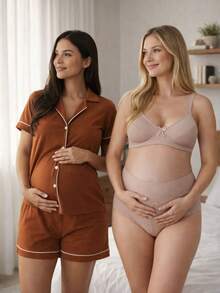 Nursing Pajamas, Nursing Bra, Postpartum Panties - 駝色 - 查看 1