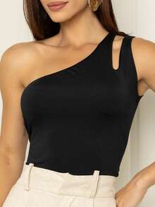 Women's Basic One Shoulder Sleeveless Blouse - màu đen - Xem 3