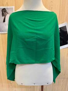 Women's Cropped Cape Blouse, Boho Chic Style, Multi-Way, Summer 2025 - 橄欖綠 - 查看 2