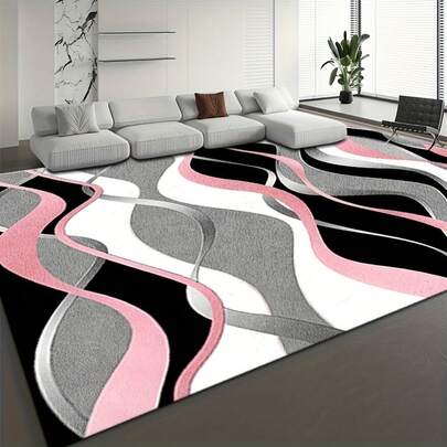 Thickened Soft Rectangular Floor Mat Gray White Pink Wave Lines Pure Pattern, Machine Washable, Thick Lightweight Soft, Living Room Carpet Bedroom Carpet Entrance Floor Mat, Kitchen Bathroom Corridor, Balcony Apartment Outdoor, Cozy Home, Home Decoration, Thanksgiving National Day Area Rugs For Living Room, Floor Carpet For Bedroom, Carpets Home Decor Rugs, Homestay Hotel, Non-Slip Machine Washable Carpet, Home Decor Room Decor Soft Thickened Area Rug, Soft And Comfortable, Lightweight, Suitable For Bedroom, Living Room, Office, Indoor Game Room