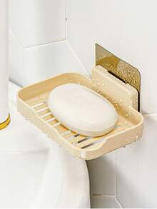 1pc No Drill Soap Dish, Bathroom Shower Soap Holder, Multifunctional Drain Rack, Adhesive Wall Mount Soap Saver - Multicolor - View 3