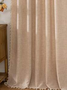 1pc Modern Linen Sheer Curtain - Japanese Linen Style, Rod Pocket Design, Suitable For Living Room And Bedroom - Transparent And Light-Filtering Curtain, Living Room Curtain, Bedroom Curtain (180g Fabric Weight) - Brown - View 5