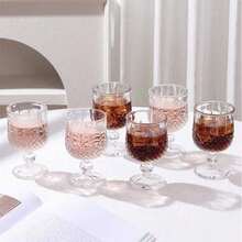 1pc High-Quality Stemmed Glass Cup, Minimalist Striped Design, Large Capacity, Heat & Cold Resistant, Suitable For Kitchen, Restaurant, Coffee, Juice And Various Beverages - Clear - View 5