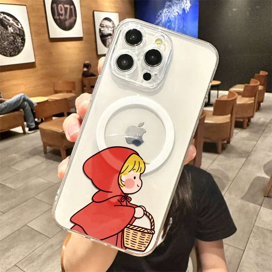 Funda magnética acrílica transparente para parejas, compatible con múltiples modelos de teléfono - Caperucita y Lobo1 - Ver 1