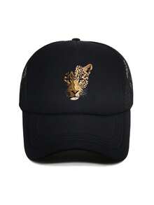 1pc Fashion Animal Sponge Cap Leopard Head Printing Adult Truck Driver Hat Baseball Hat Fishing Hat Funny Gift Hat For Men And Women Spring And Summer - A - View 3