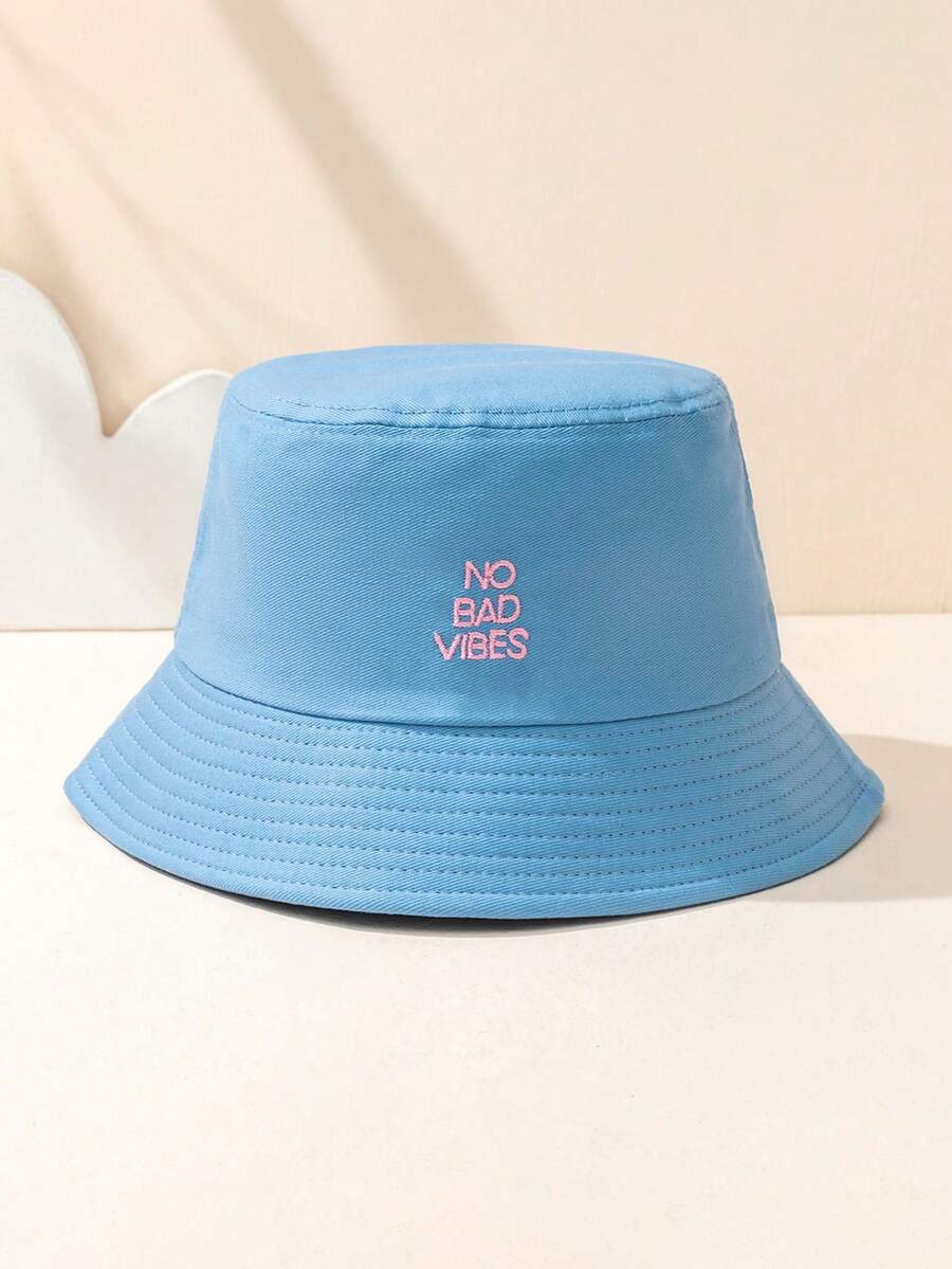 Mũ tai bèo thoáng khí, in chữ "No Bad Vibes" (Không có năng lượng tiêu cực), đa năng, thích hợp cho hoạt động ngoài trời, chống nắng và mặc thường ngày. - Màu xanh denim - Xem 1