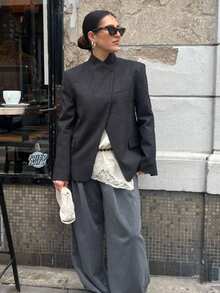 Autumn Jacket For Women Deep Gray Long Sleeve Button Bomber Jacket Streetwear Going Out Old Money Fall Ladies Coats Elegant Blazers High Quality Outerwear - Dark Grey - View 3